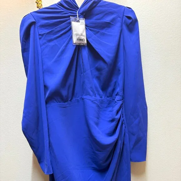 NWT Self-Portrait Womens Crepe Twisted Collar Midi Dress Kate Middleton, Blue